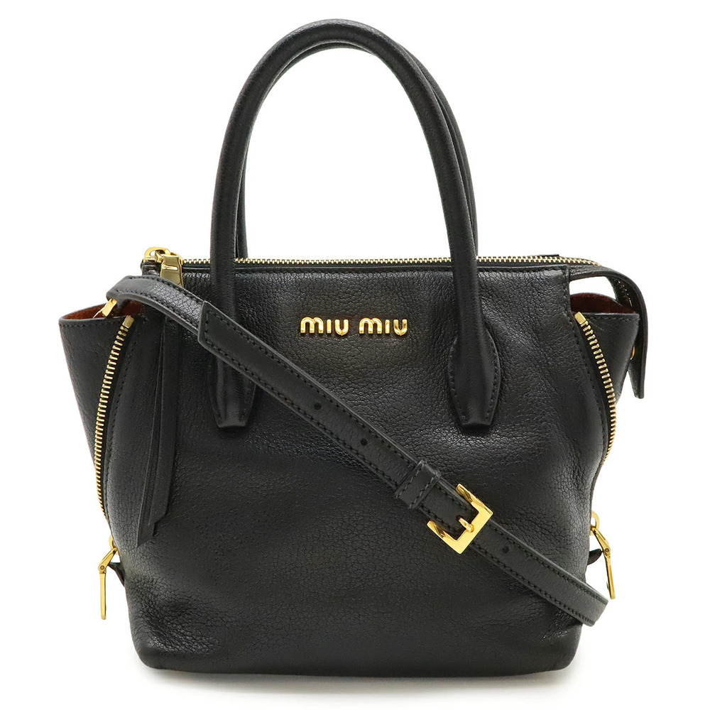 Miu Miu Madras Handbag Shoulder Leather Black